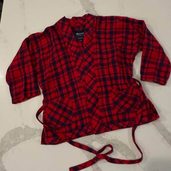 Madewell 1937 Buffalo Plaid Kimono Style Tie Wrap Sweater Womens Small Red/Black - Picture 3 of 6